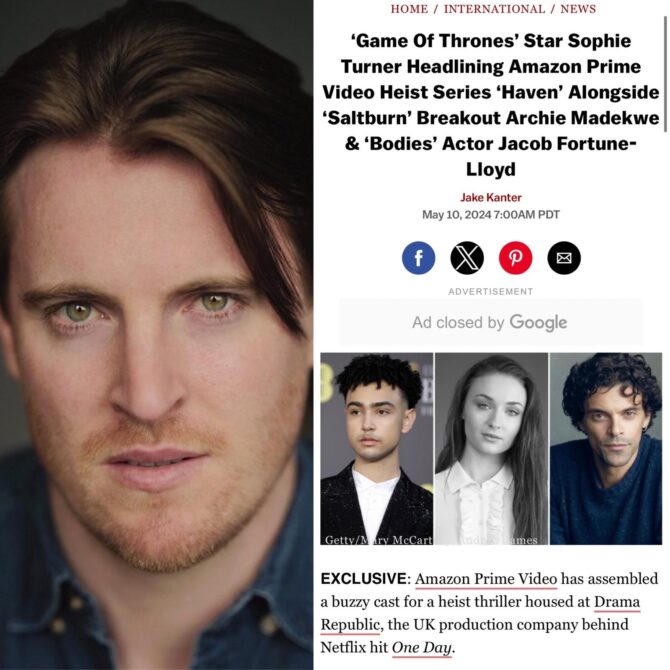 Our client THOMAS LARKIN plays his recurring role as ‘Wayne’ in the Amazon Prime series ‘Haven’. Casting includes Sophie Turner, Archie Madekwe and Jacob Fortune-Lloyd.