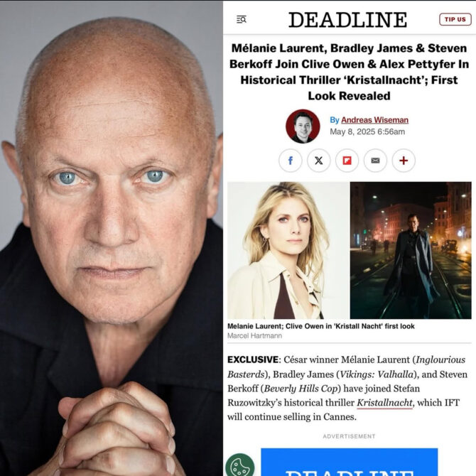 Our client, STEVEN BERKOFF has finished filming for his leading role as ‘Rabbi Goldstein’ in the upcoming feature film ‘Kristallnacht’.